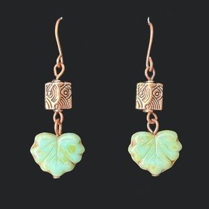 Leaf Etched Copper Earrings Handcrafted Handmade
